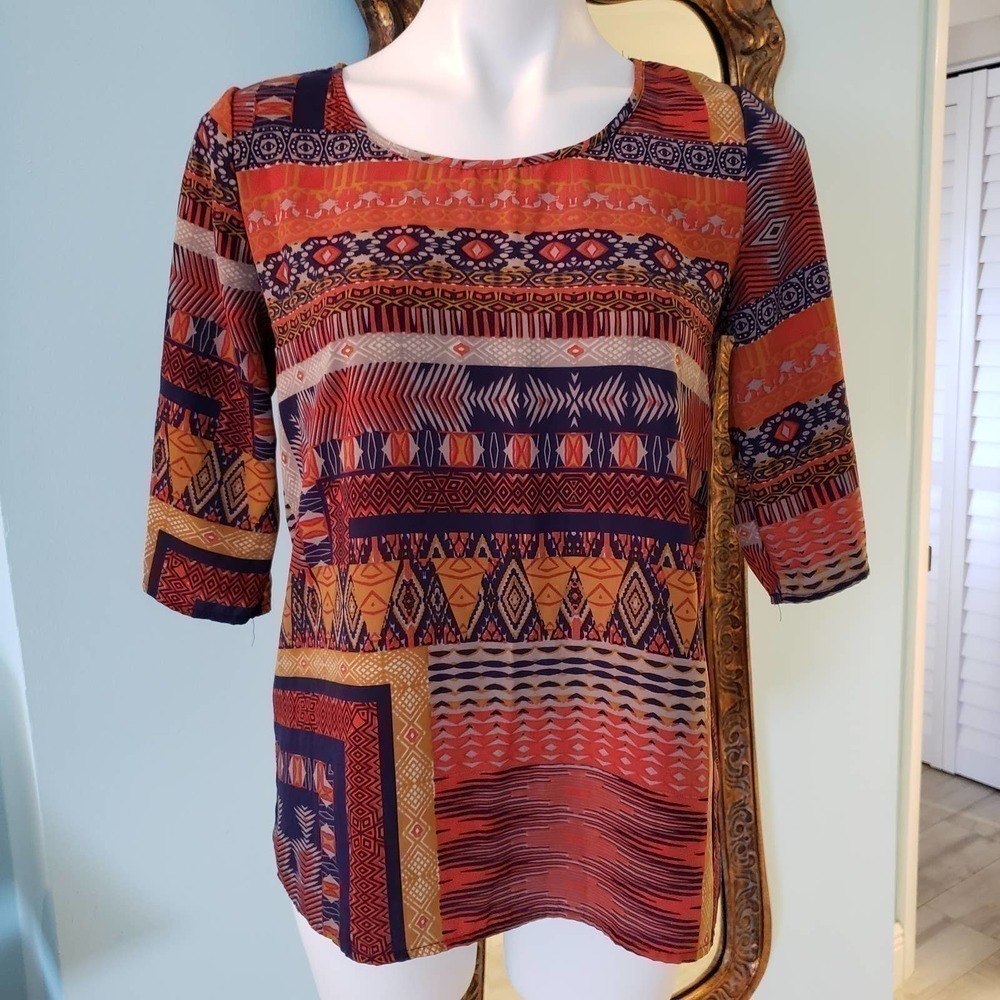 Boho Open Back Top With Tribal Print
